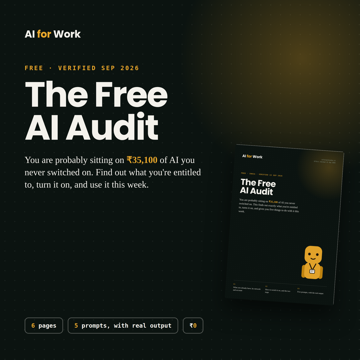 The Free AI Audit — which free AI plan you already have in India, how to switch it on, and five prompts with real output